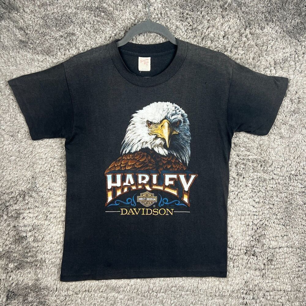 Vintage Harley Davidson 3D Emblem Eagle Shirt Large 1984 Faded *READ*